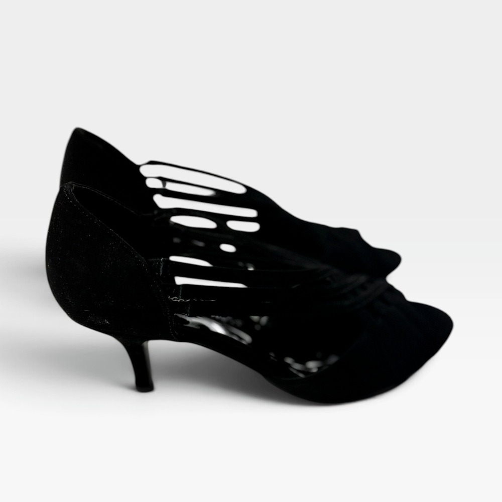 Easy Street Alive Kitten Heel Pumps Womens 7.5 M Black Strappy Peep Toe NWOB